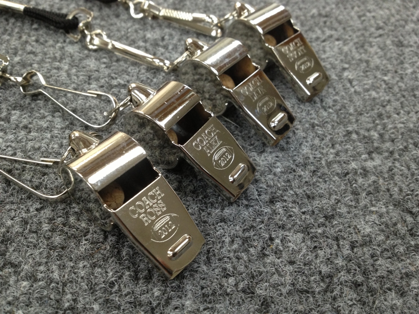 engraved coach whistles