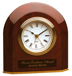 T065 Rosewood Piano Finish Beveled Arch Desk Clock 5x6